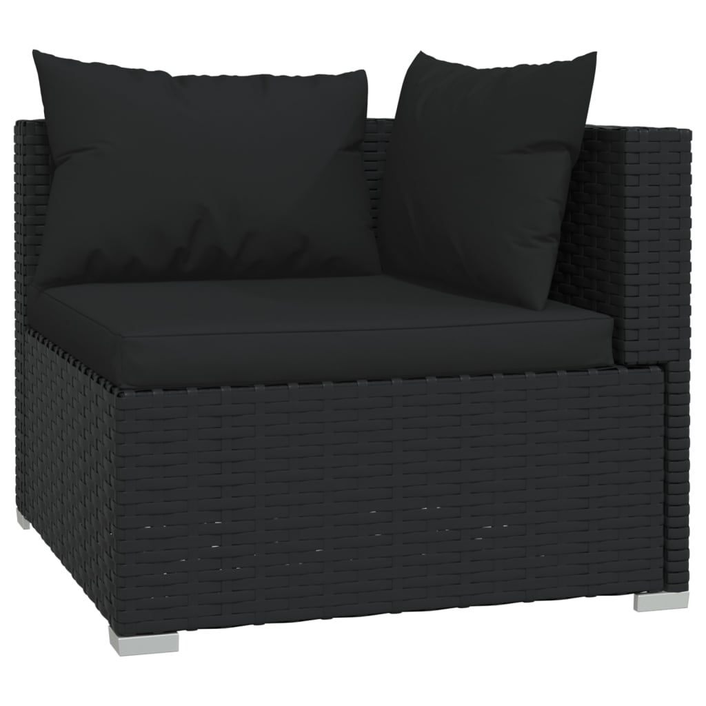Rattan Noir Retreat: 12-Piece Black Poly Rattan Garden Lounge Set with Plush Cushions