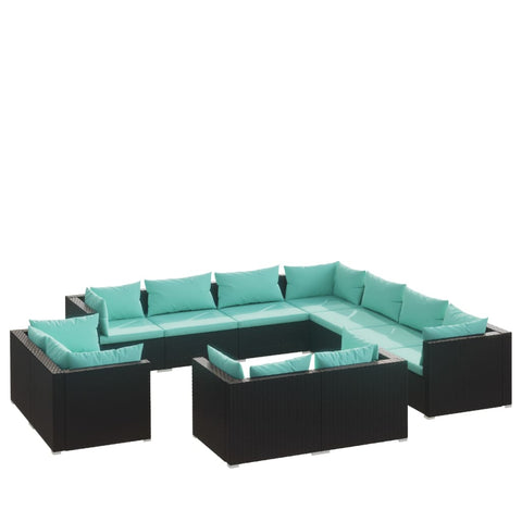 Garden Lounge Set with Cushions Black Poly Rattan 11 Piece