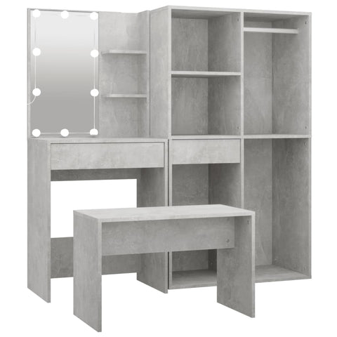 Dressing Table Set with LED Concrete Grey - Engineered Wood