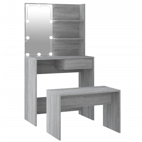 Dressing Table Set with LED Grey Wood