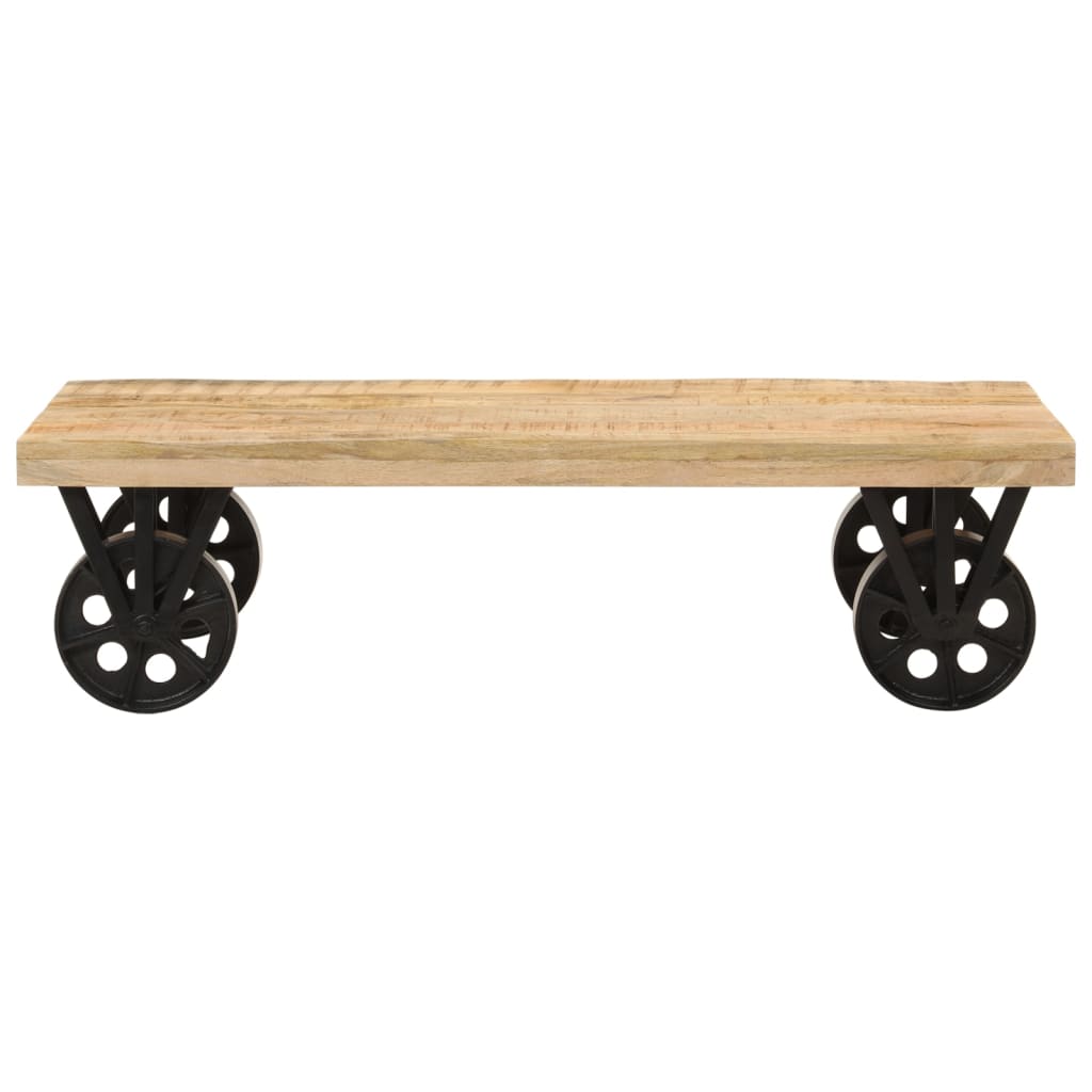 Nomadic Charm: Mango Wood Coffee Table with Rolling Wheels