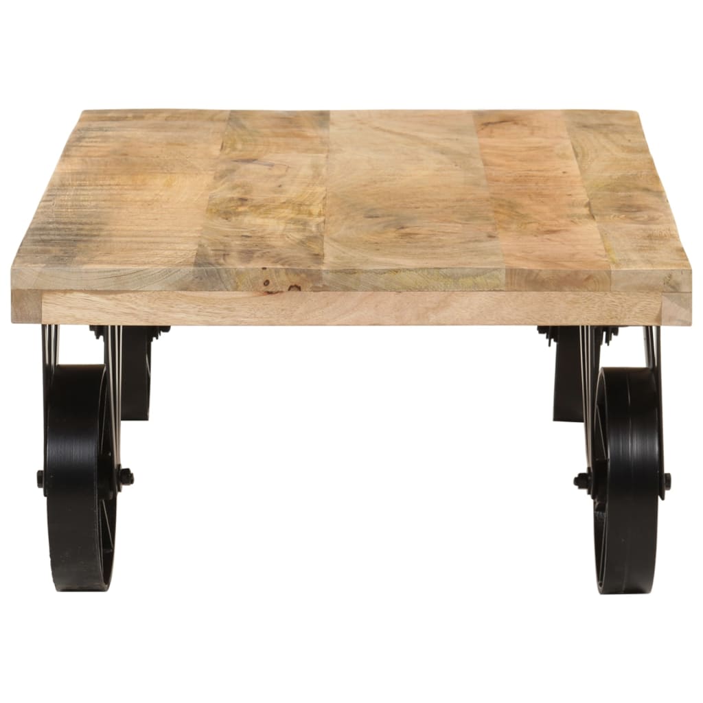 Nomadic Charm: Mango Wood Coffee Table with Rolling Wheels