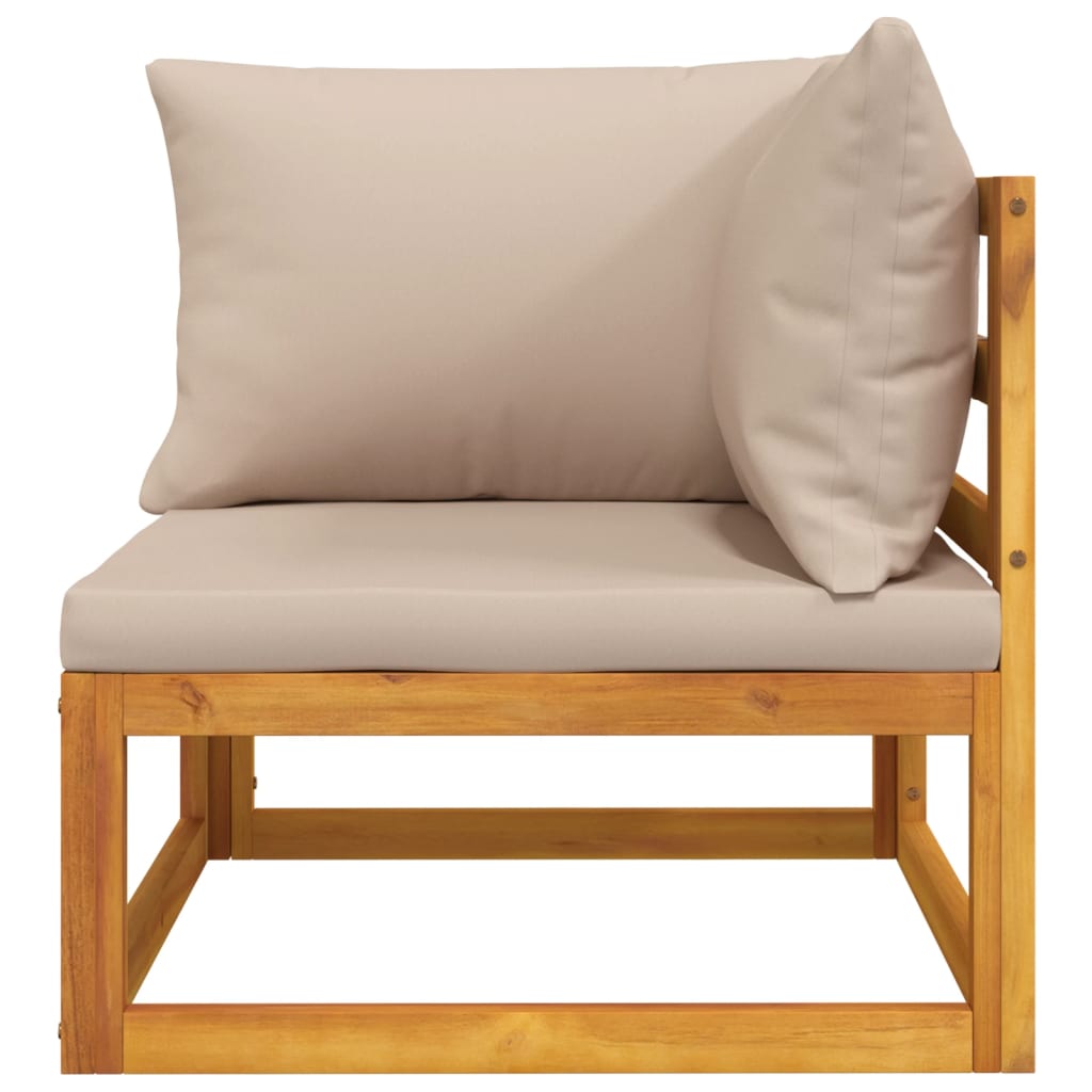 Acacia Wood Sectional Corner Sofa with Taupe Cushions