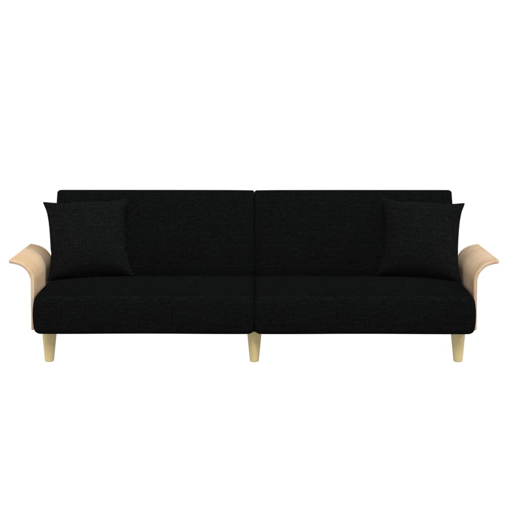 Opulent Onyx Comfort: Black Fabric Sofa Bed with Inviting Armrests