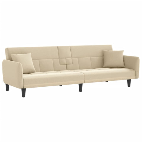 Ivory Comfort Oasis: Cream Fabric Sofa Bed with Built-in Cup Holders