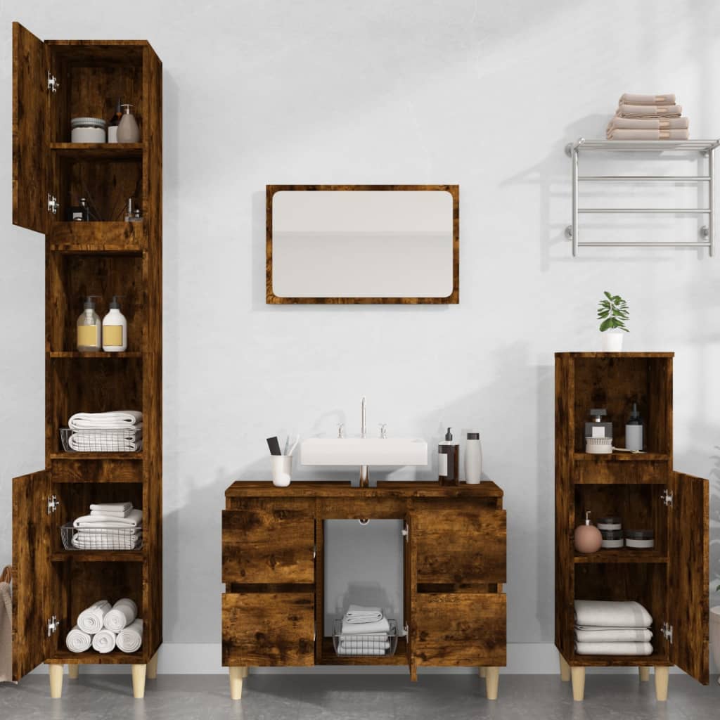 Black Sink Organizer: Engineered Timber Cupboard