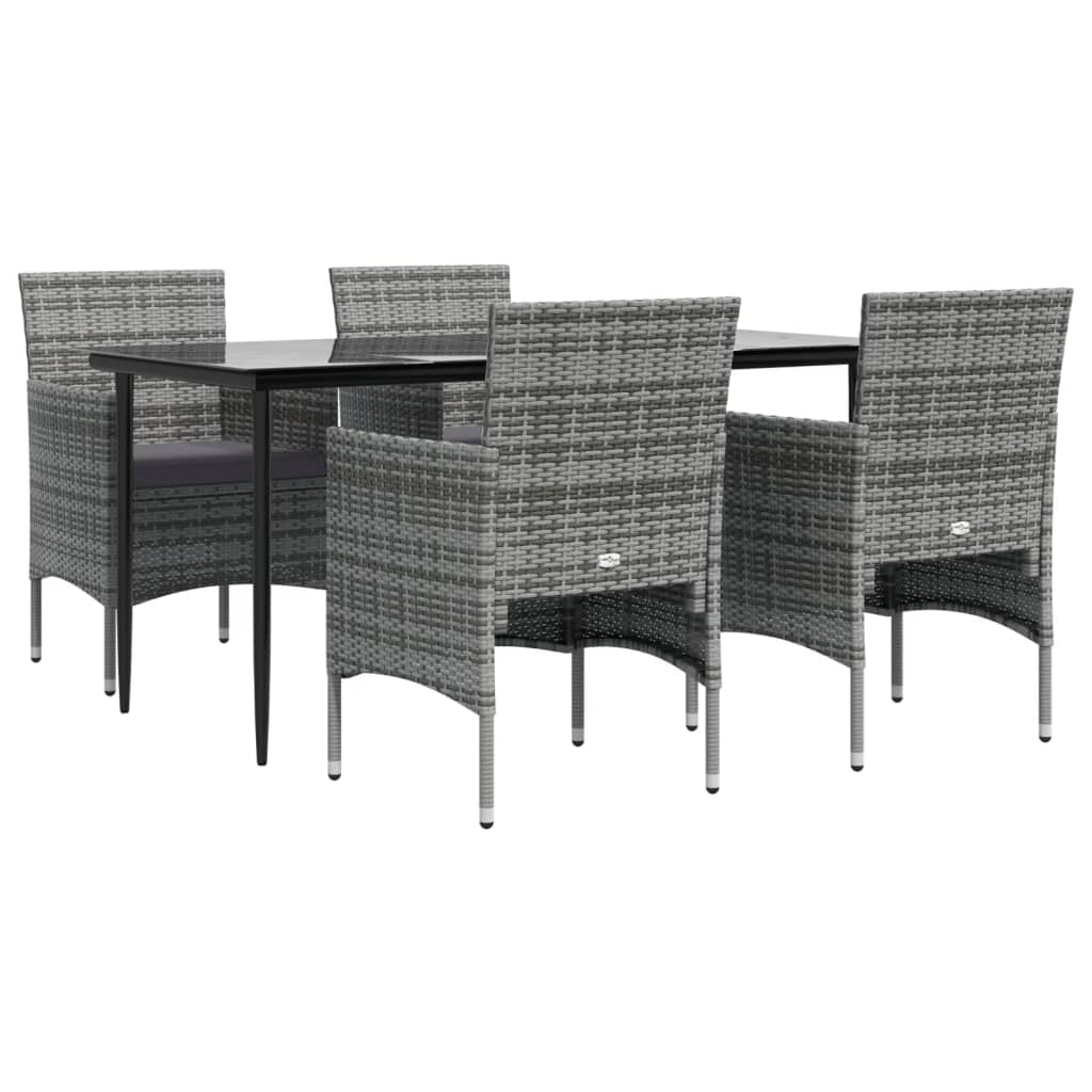 Modern Harmony: 5-Piece Garden Dining Set in Grey and Black with Plush Cushions