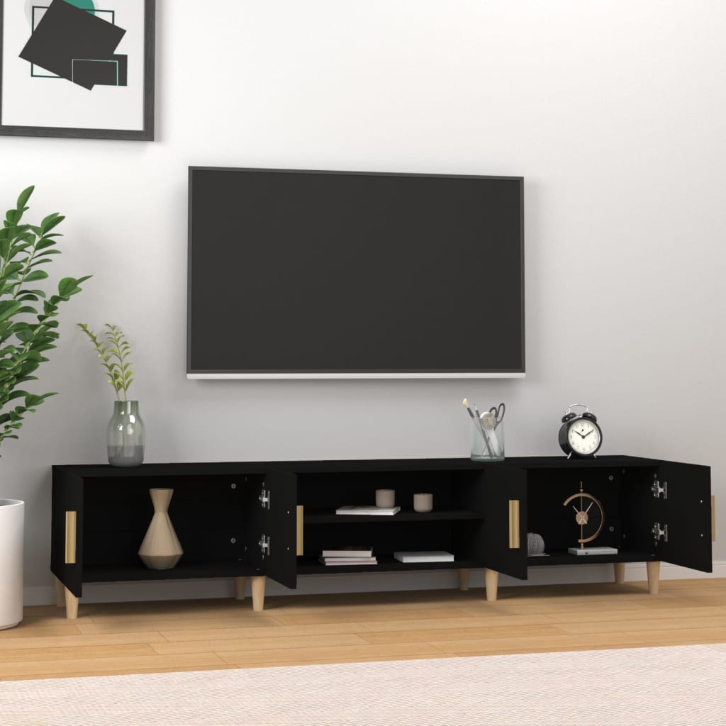 Contemporary Black Engineered Wood TV Stand
