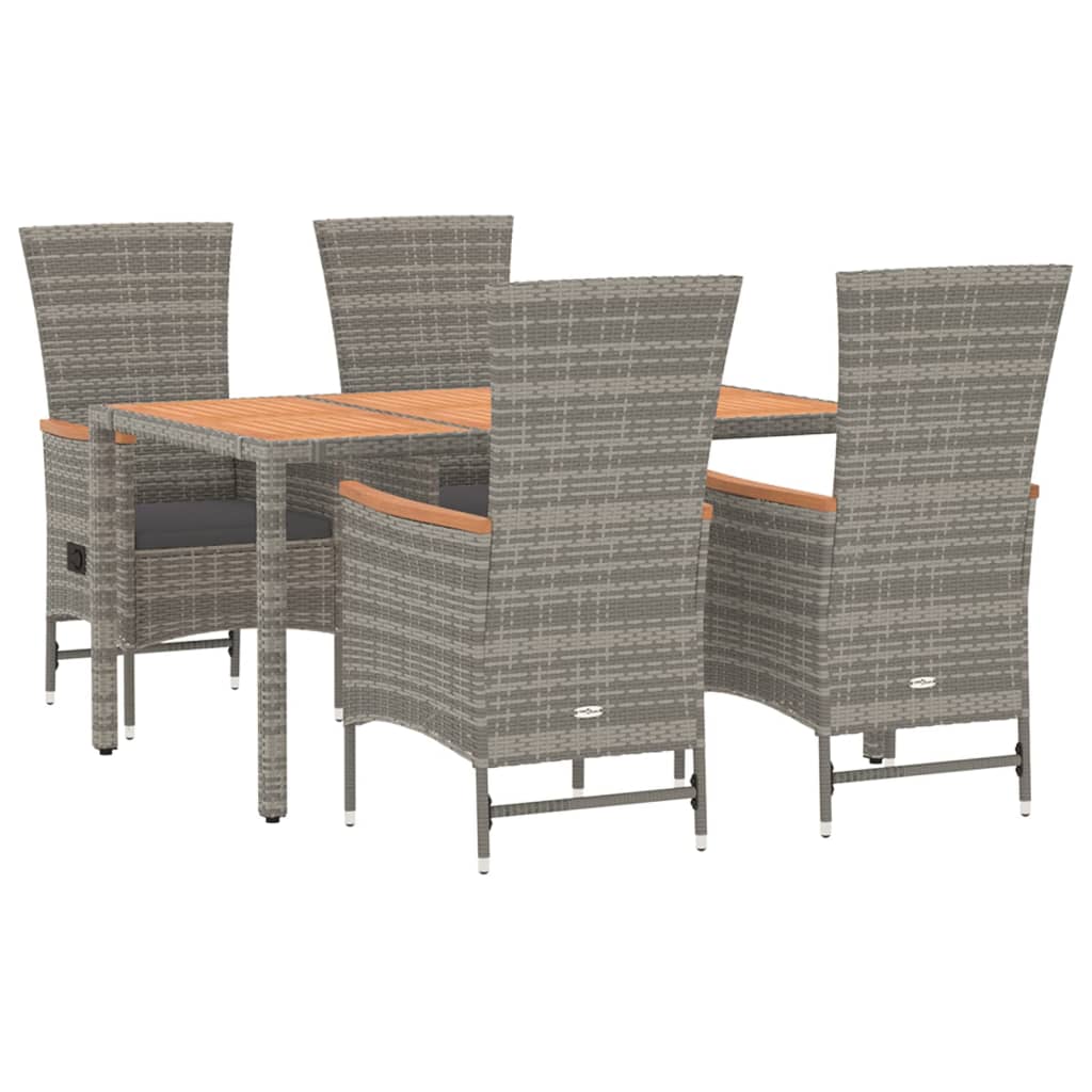Elegant Outdoor Dining: 5-Piece Grey Poly Rattan Garden Set with Cushions