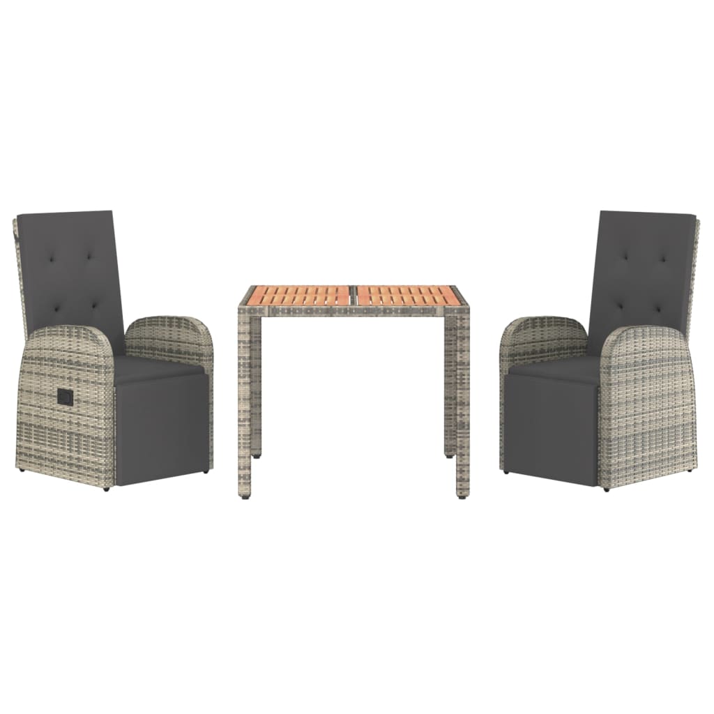 Luxurious Outdoor Entertaining: 3-Piece Cushioned Grey Poly Rattan Set