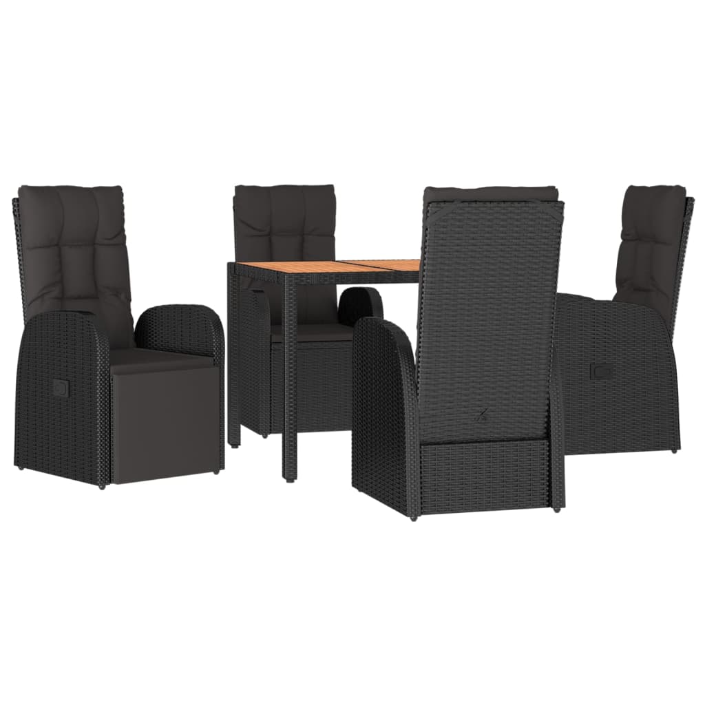 Contemporary Cushioned Garden Dining Set: 5-Piece Grey Poly Rattan