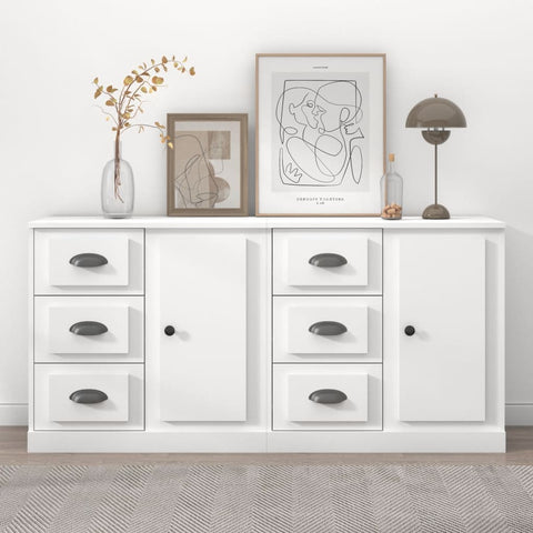 Contemporary Set of 2 White Engineered Wood Buffets