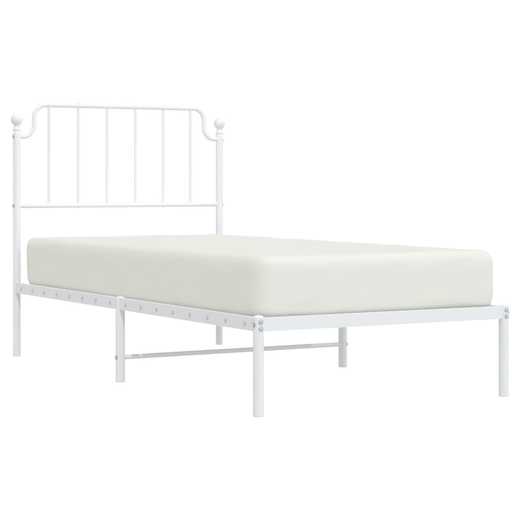 Metal Bed Frame with Headboard White Single Size