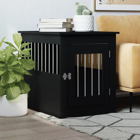 Dog Crate Furniture Engineered Wood- White/Black