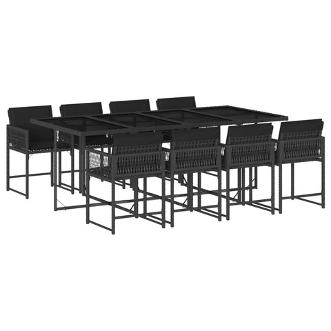 9-Piece Outdoor Dining Ensemble in Black Poly Rattan with Cushions
