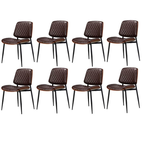 8x Dining Chairs Retro PU Leather Solid Wood Metal Leg