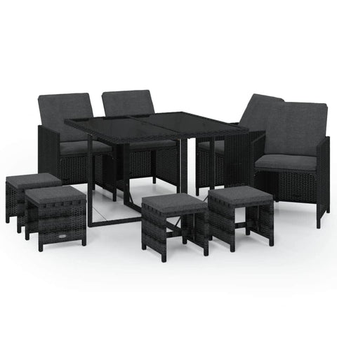 9 Piece Garden Dining Set with Cushions Poly Rattan Black