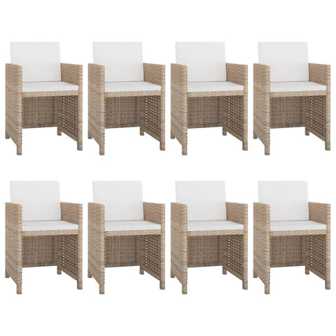 9 Piece Outdoor Dining Set with Cushions Poly Rattan Beige