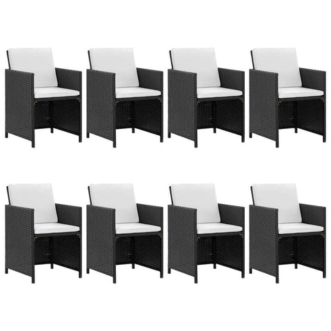 9 Piece Outdoor Dining Set with Cushions Poly Rattan Black