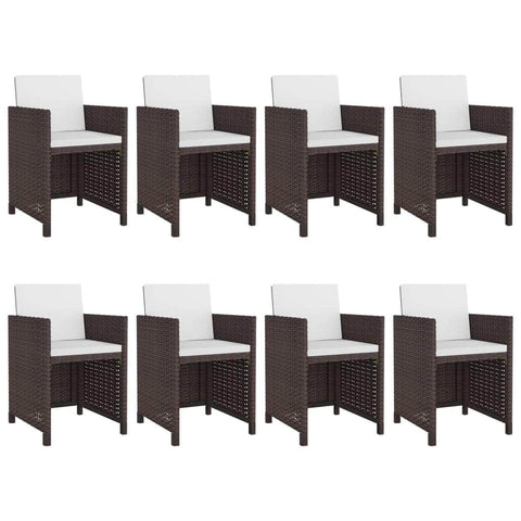 9 Piece Outdoor Dining Set with Cushions Poly Rattan Brown