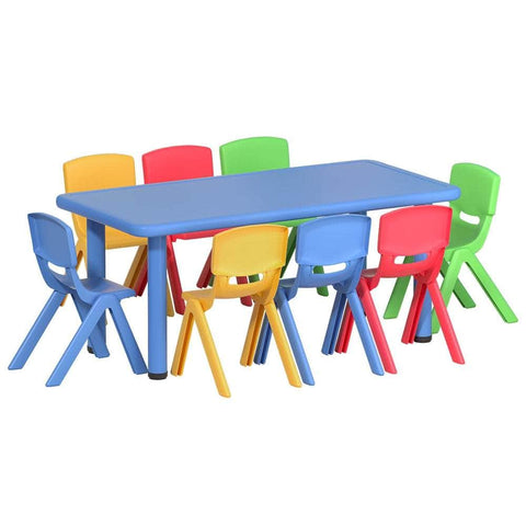 9Pcs Kids Table And Chairs Set Children Study Desk Furniture Plastic 8 Chairs