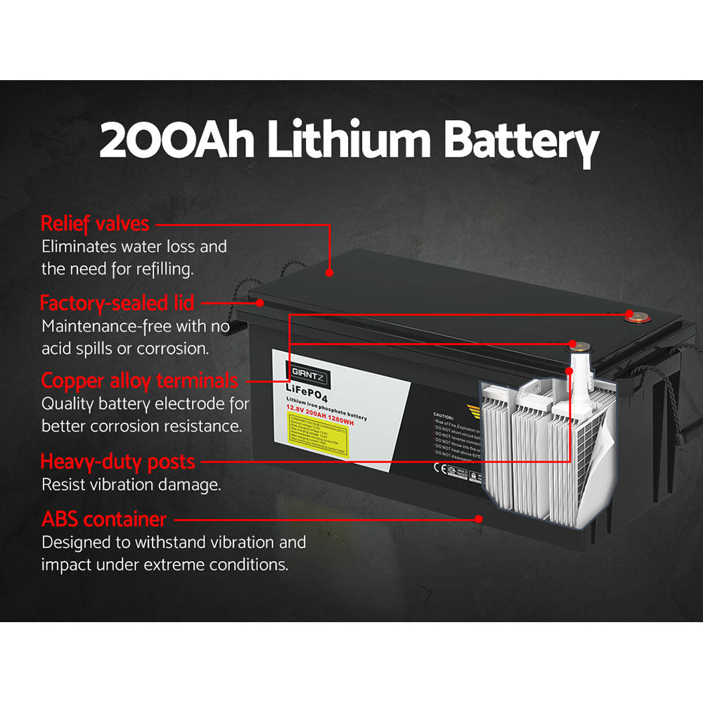 Long-Lasting 200AH LiFePO4 Battery for 4WD Solar Camping