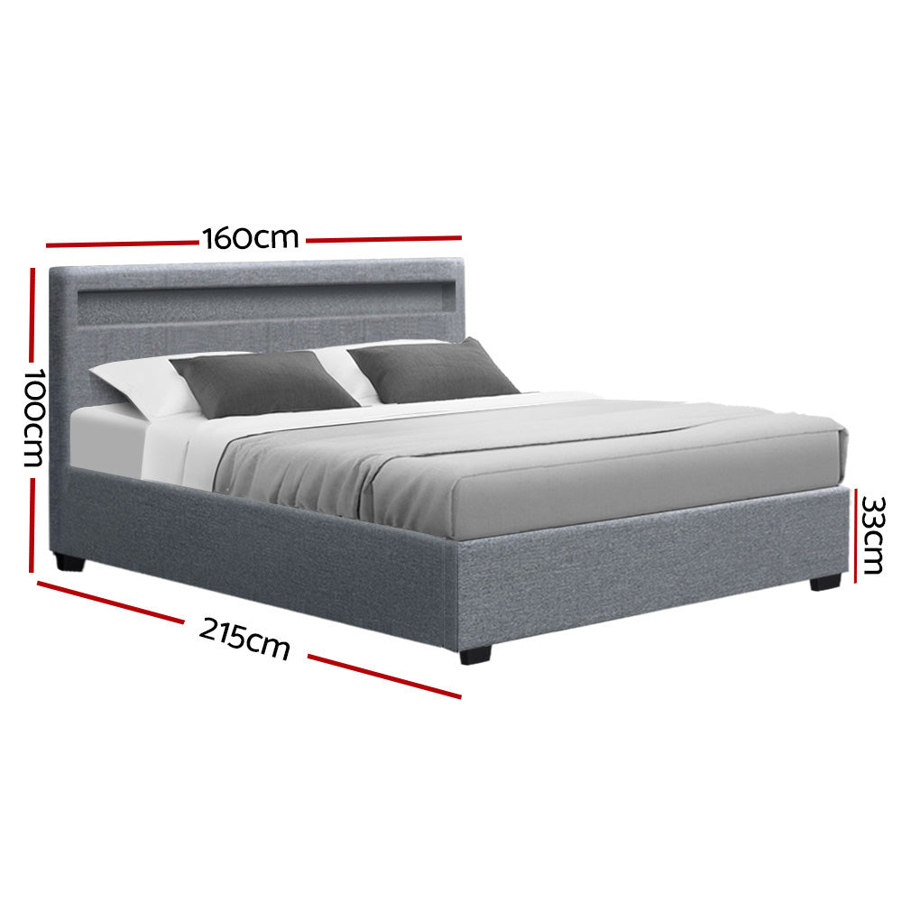Bed Frame Queen Size Led Gas Lift Grey Cole