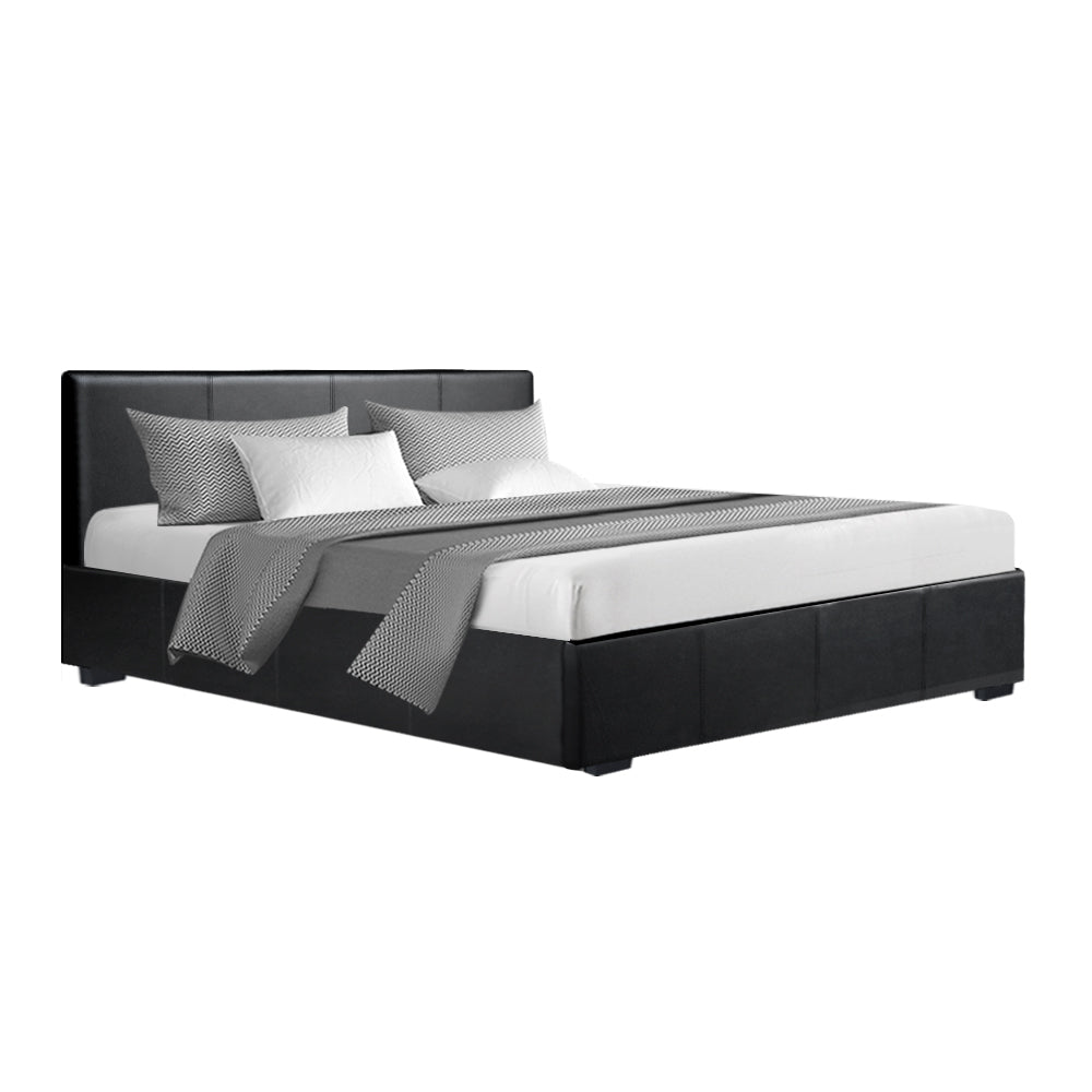 Bed Frame Queen Size Gas Lift Black Nino