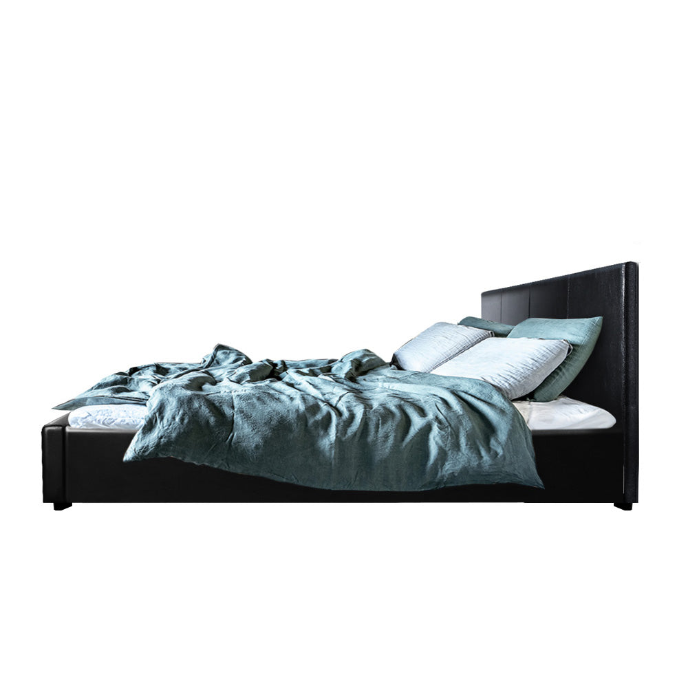 Bed Frame Queen Size Gas Lift Black Nino