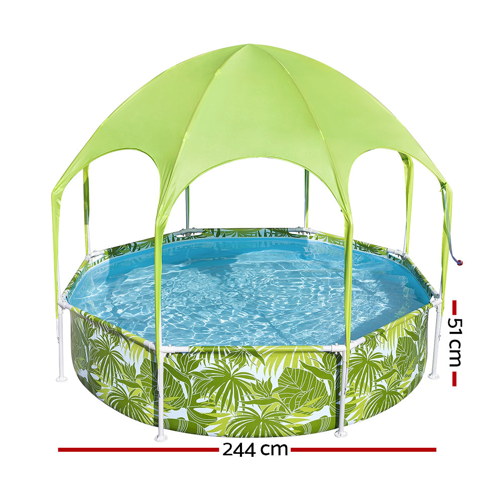 Kids Pool 244X51Cm Steel Frame Swimming Play Pools Canopy 1688L