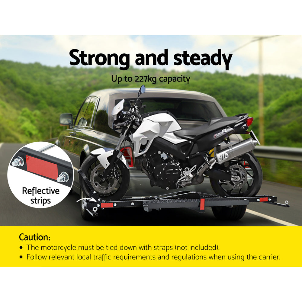 Black Steel Motorcycle Carrier Rack With Dirt Bike Ramp (2" Towbar)
