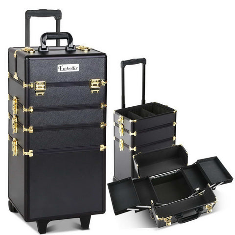 Makeup Case Beauty Trolley Cosmetic Organiser Box Travel Wheels Gold