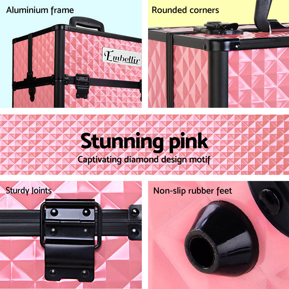 Portable Cosmetic Beauty Makeup Case - Diamond Pink