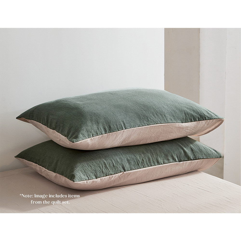 Cotton Bed Sheets Set Green Beige Cover Single