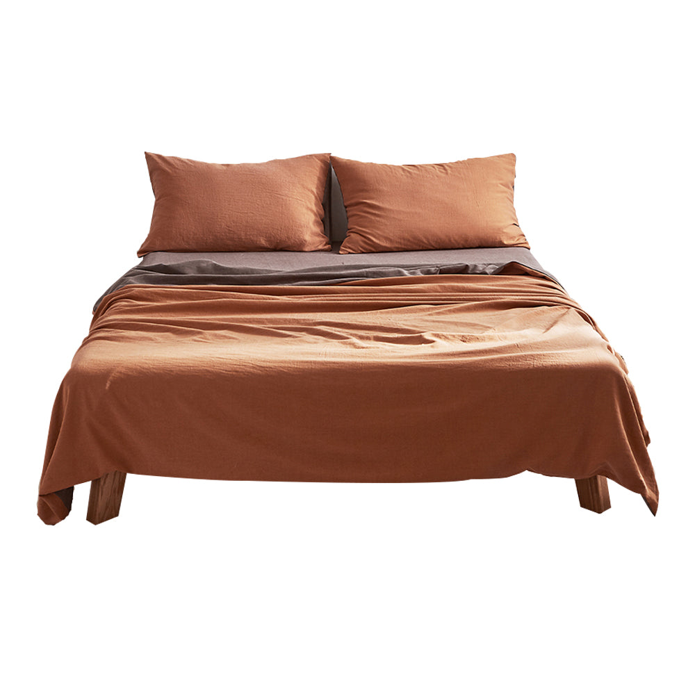 Cotton Bed Sheets Set Orange Brown Cover Single