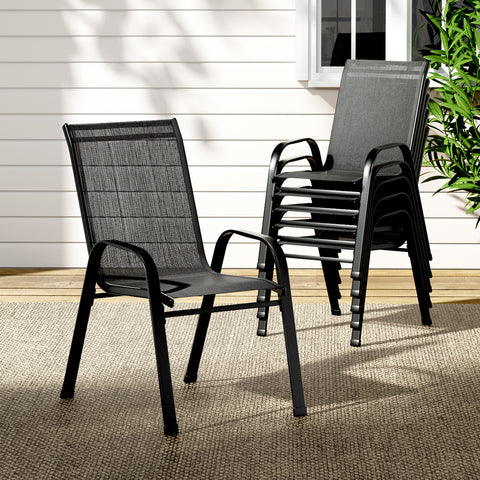 6Pc Outdoor Dining Chairs Stackable Lounge Chair Patio Furniture Black