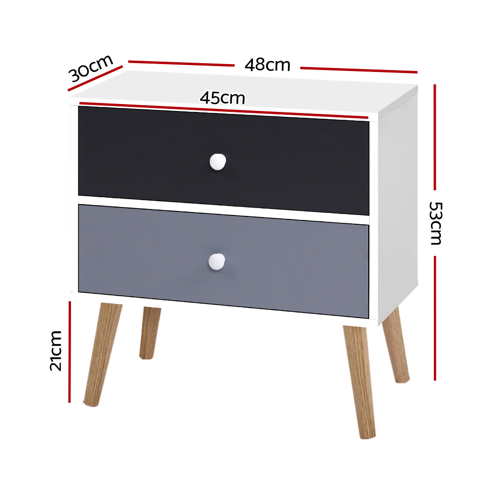 Bedside Table 2 Drawers - Bonds White