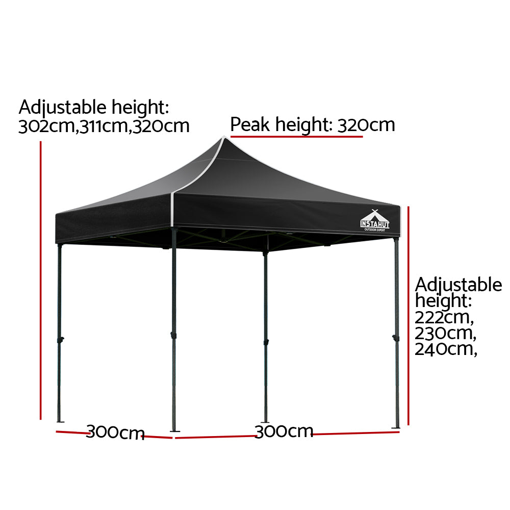 Pop Up 3X3M Folding Tent - Black
