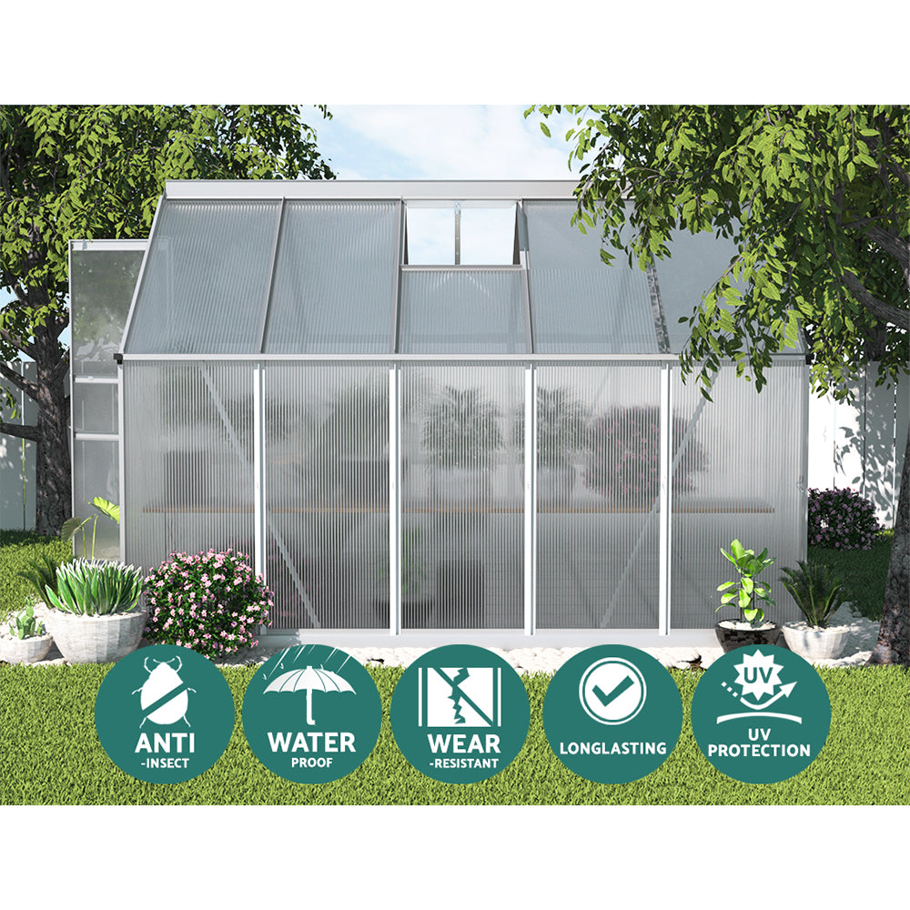 Greenhouse 3X2.5X1.95M Aluminium Polycarbonate Green House Garden Shed