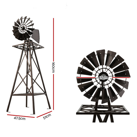 Garden Windmill 160Cm Metal Ornaments Outdoor Decor Wind Mill