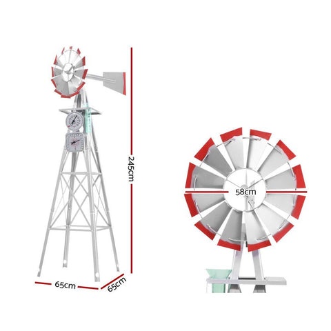 Garden Windmill 8Ft 245Cm Metal Ornaments Outdoor Decor Wind Will