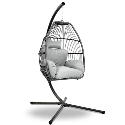 Outdoor Egg Swing Chair Wicker Rope Furniture Pod Stand Cushion Grey