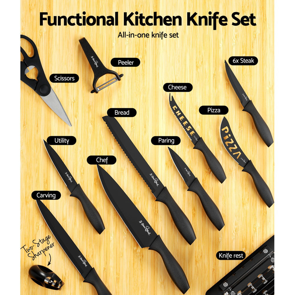 17-Piece Stainless Steel Kitchen Knife Set with Sharpener