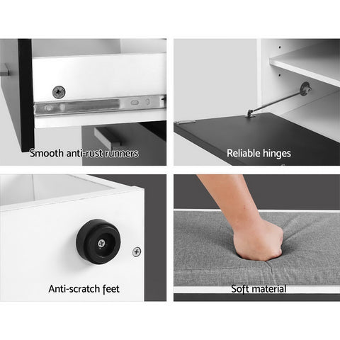Adjustable Shelf Shoe Cabinet Bench: Fabric Seat