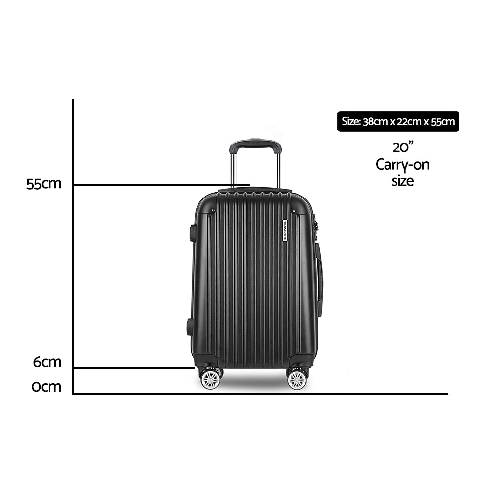 20" 55Cm Black Luggage Trolley Travel Set