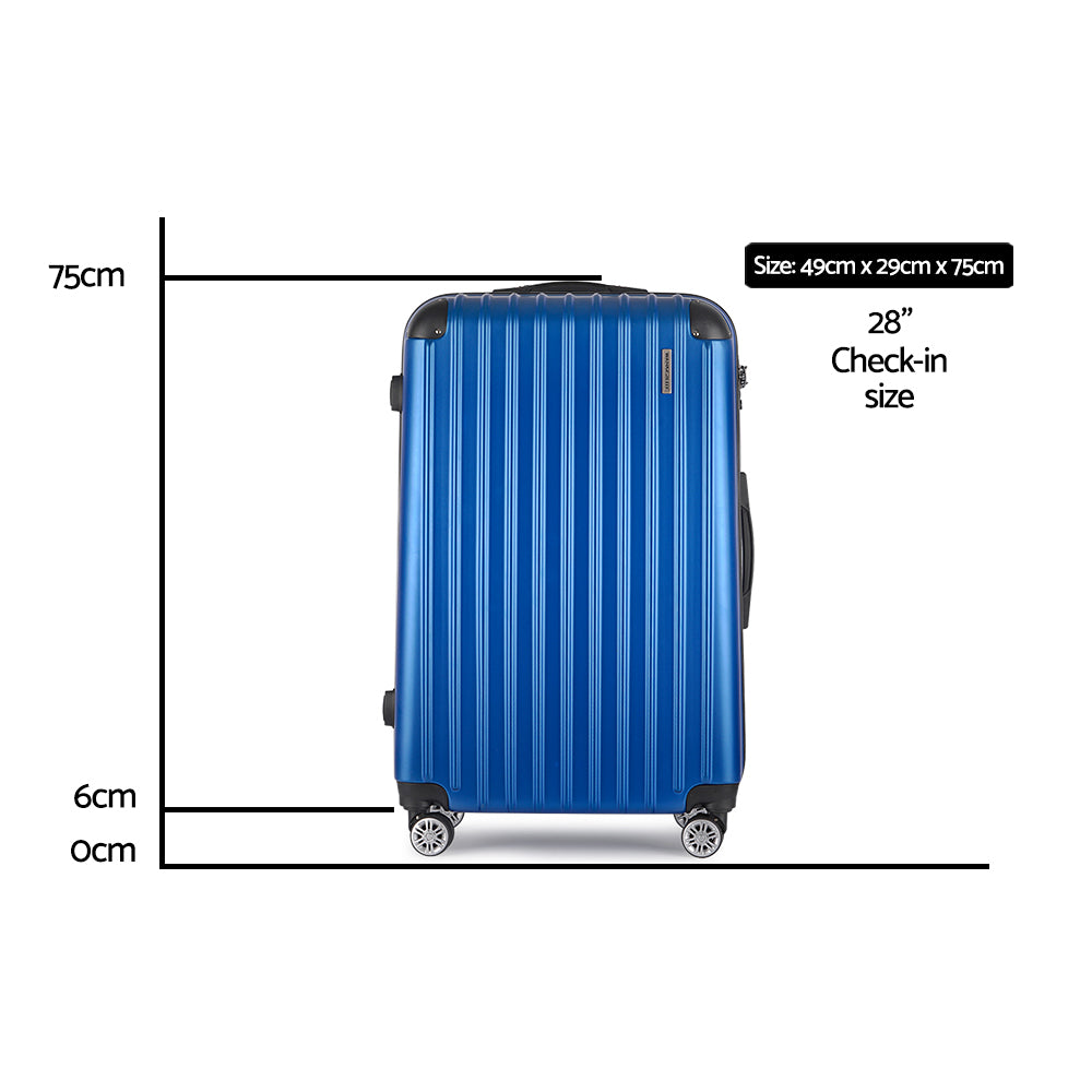 28" 75Cm Blue Luggage Trolley Travel Suitcase Set With Tsa Lock