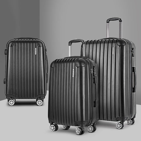 Black 3Pc Suitcase Hardcase Trolley Travel Set