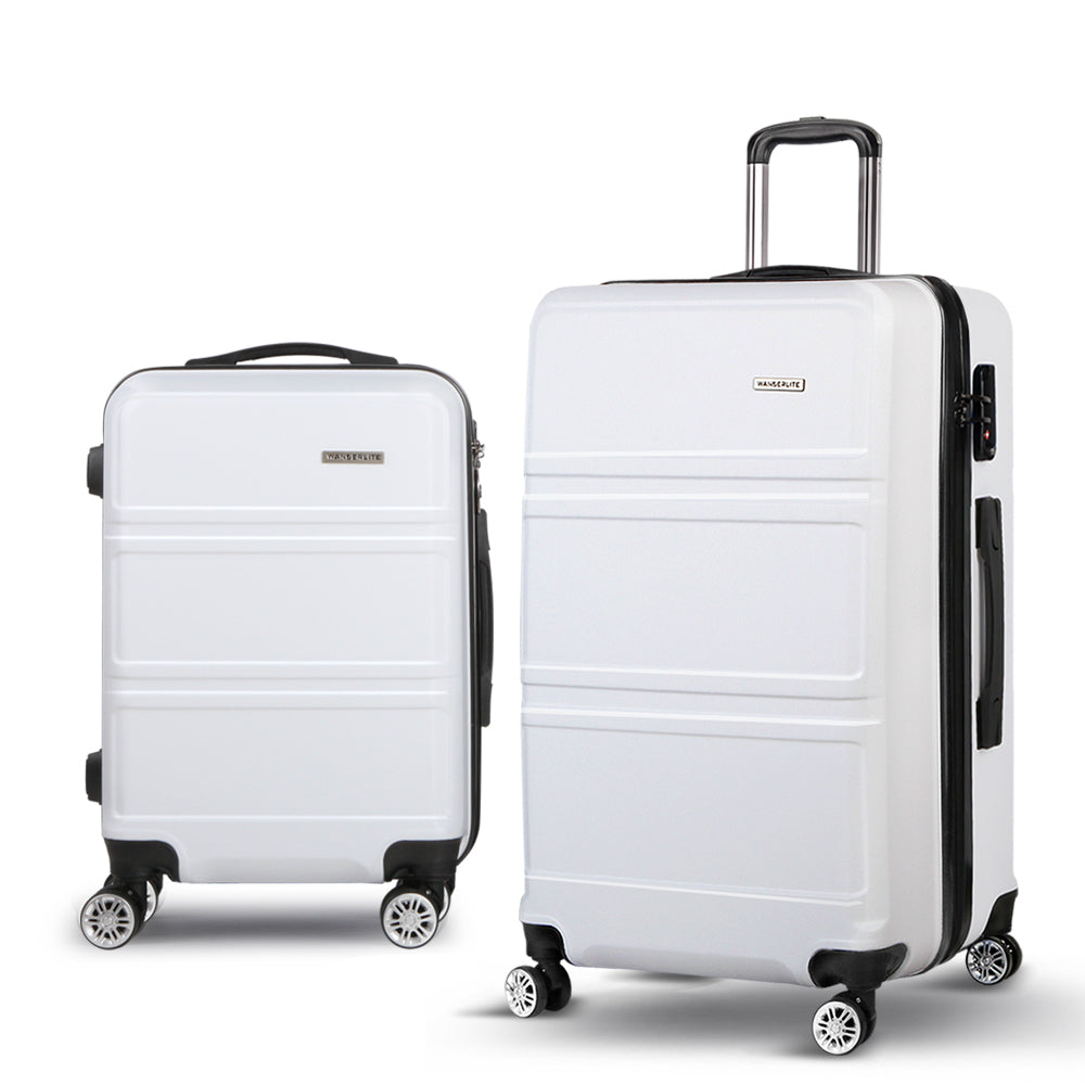 White 2Pc Luggage Trolley Set With Tsa Hard Case