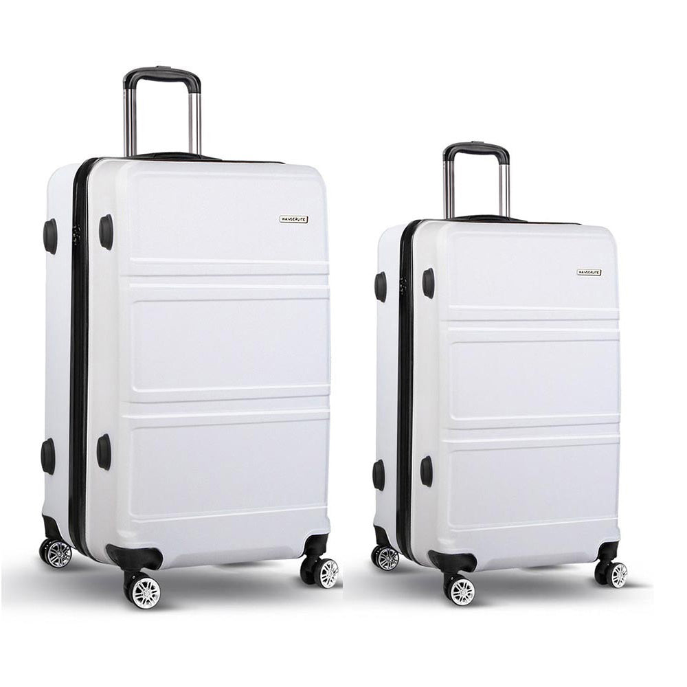 White 2Pc Luggage Trolley Set With Tsa Hard Case