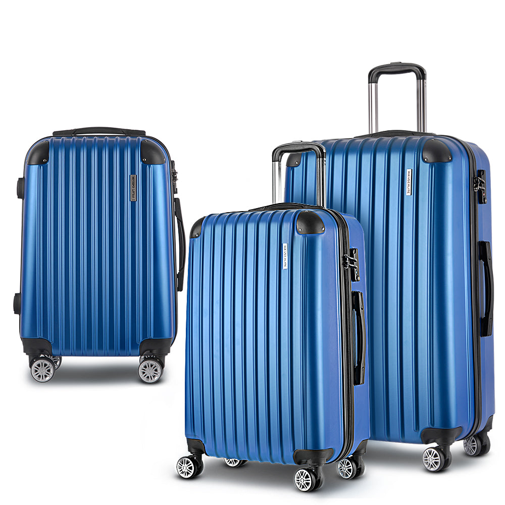Blue 3Pcs Luggage Trolley Set With Tsa Hard Case
